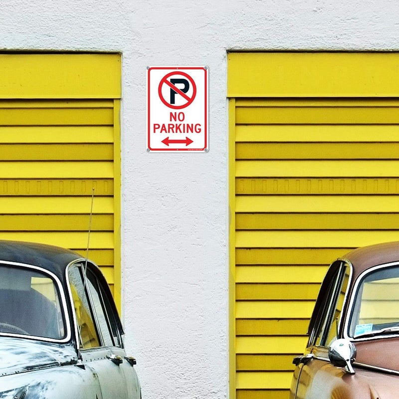 Faittoo (4 Pack) No Parking Sign With Symbol With Arrows Sign, 10 x 7 Inches Reflective .40 Rust Free Aluminum, UV Protected, Weather Resistant, Waterproof, Durable Ink, Easy To Mount - Image 5